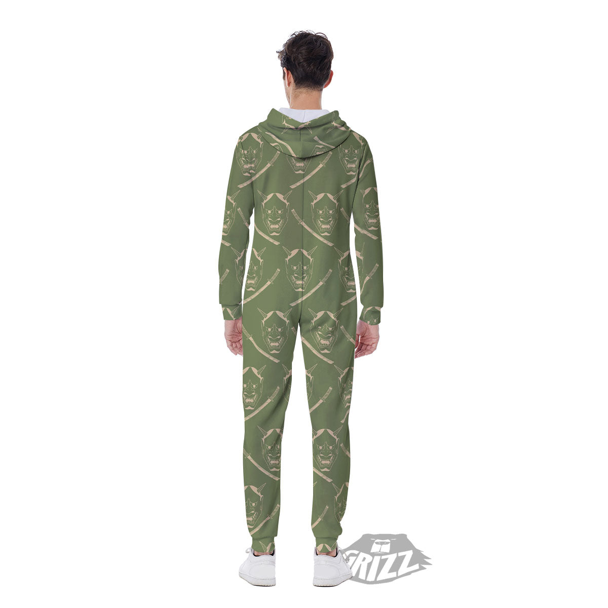 Samurai Warrior Mask Japanese Print Pattern Men's Jumpsuit-grizzshop