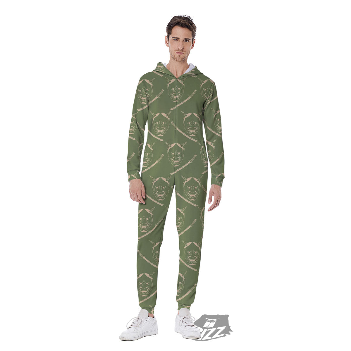 Samurai Warrior Mask Japanese Print Pattern Men's Jumpsuit-grizzshop