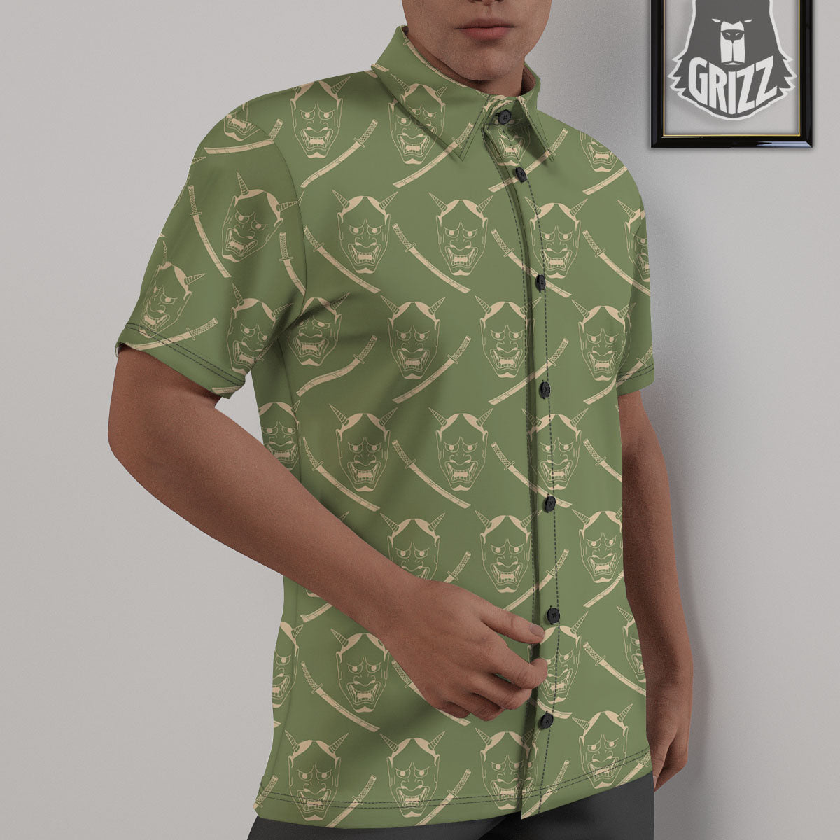 Samurai Warrior Mask Japanese Print Pattern Untucked Shirts-grizzshop