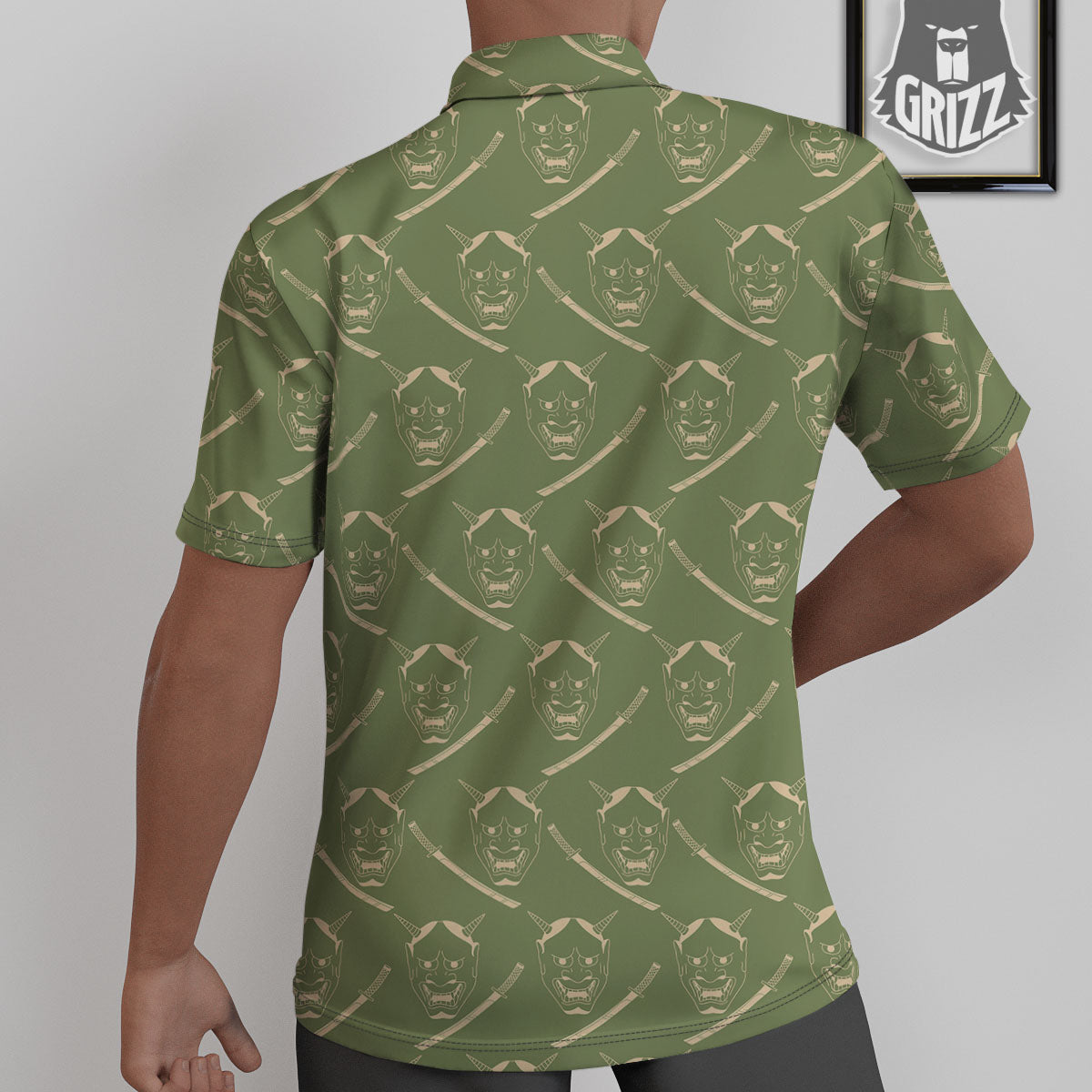 Samurai Warrior Mask Japanese Print Pattern Untucked Shirts-grizzshop