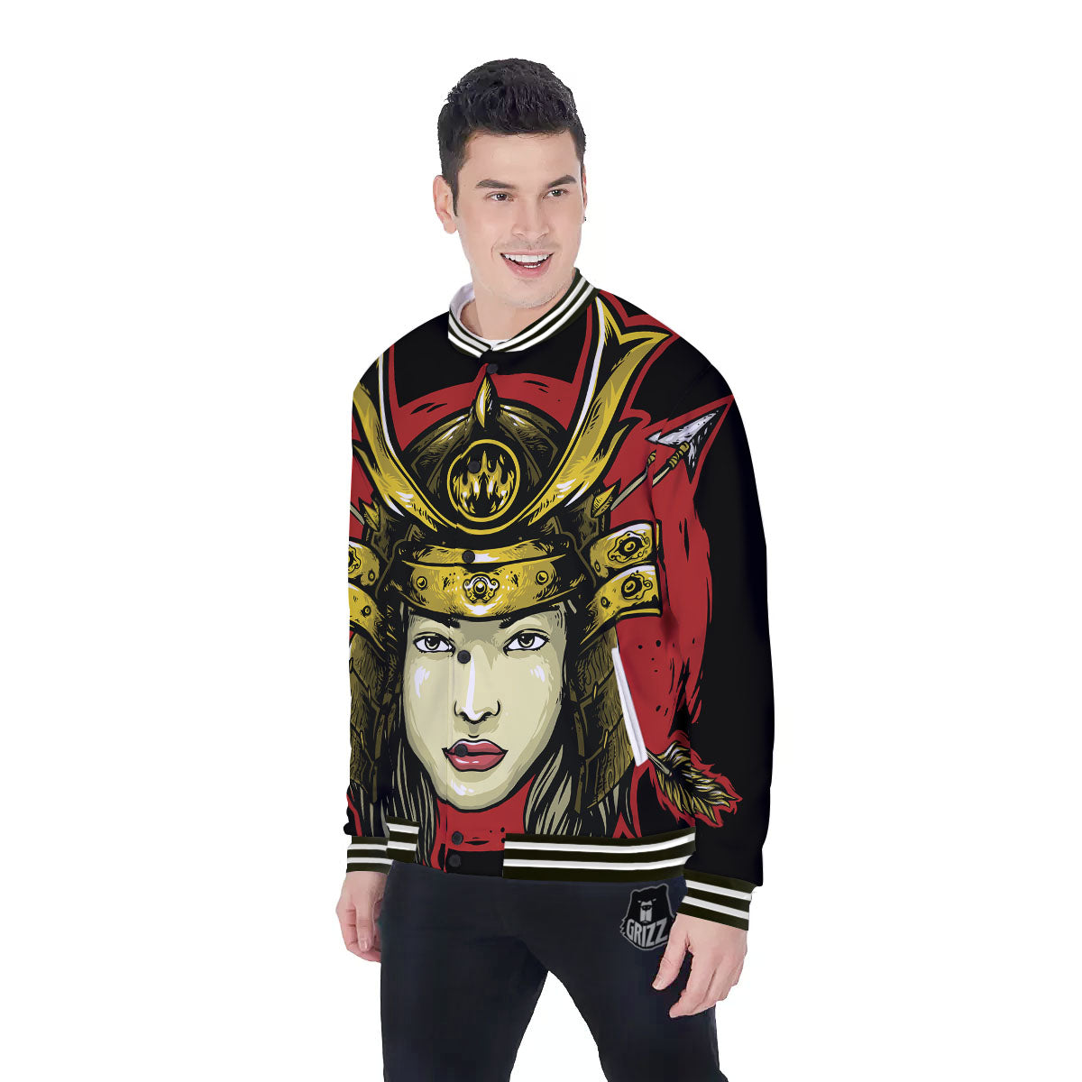 Samurai Woman Japanese Print Baseball Jacket-grizzshop