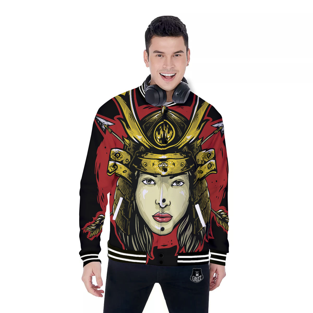 Samurai Woman Japanese Print Baseball Jacket-grizzshop