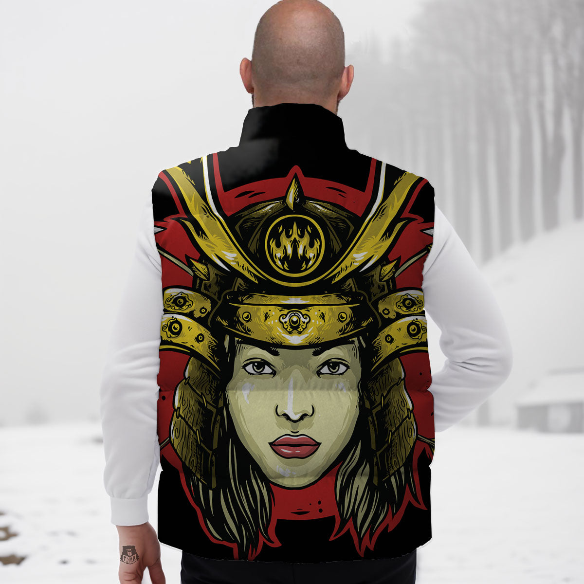 Samurai Woman Japanese Print Down Vest