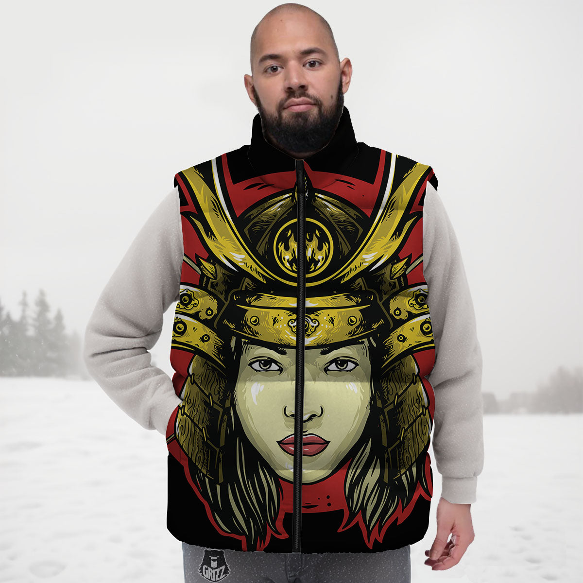 Samurai Woman Japanese Print Down Vest