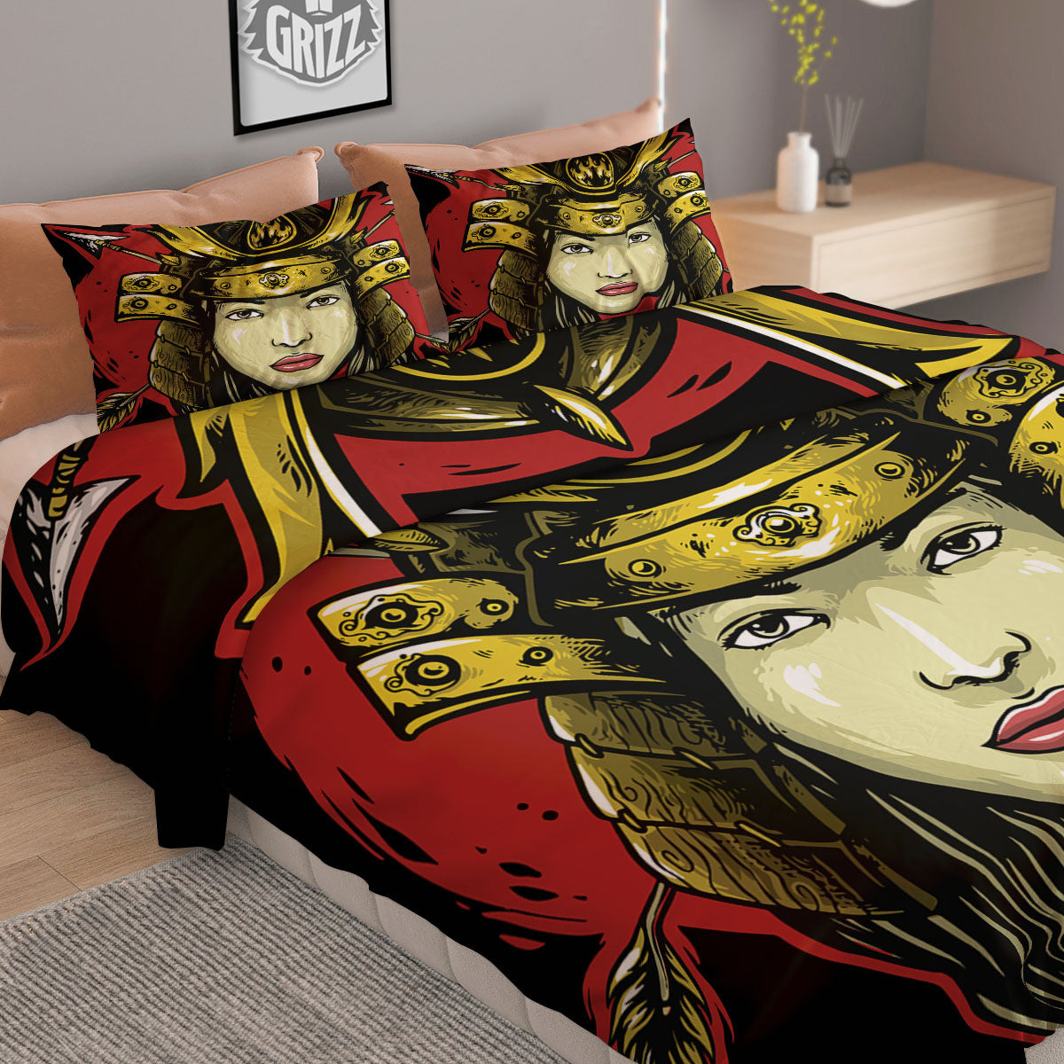 Samurai Woman Japanese Print Duvet Cover Bedding Set