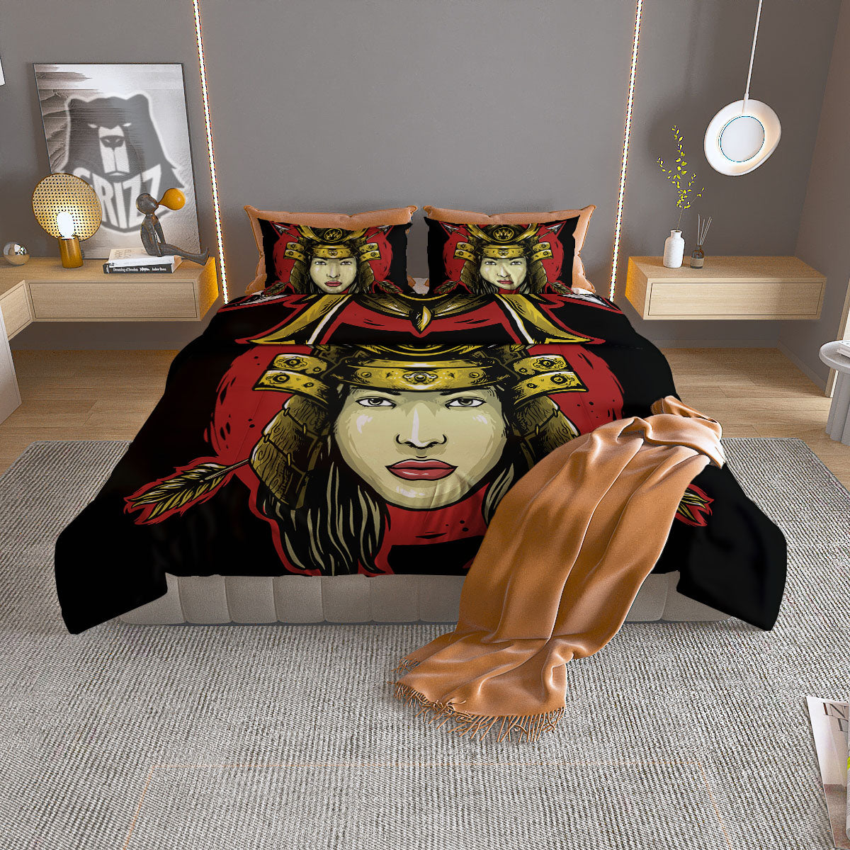 Samurai Woman Japanese Print Duvet Cover Bedding Set