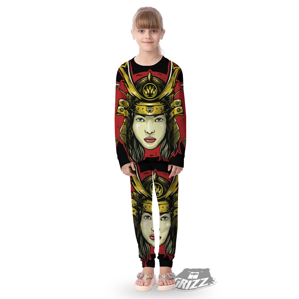 Samurai Woman Japanese Print Kid's Pajamas-grizzshop