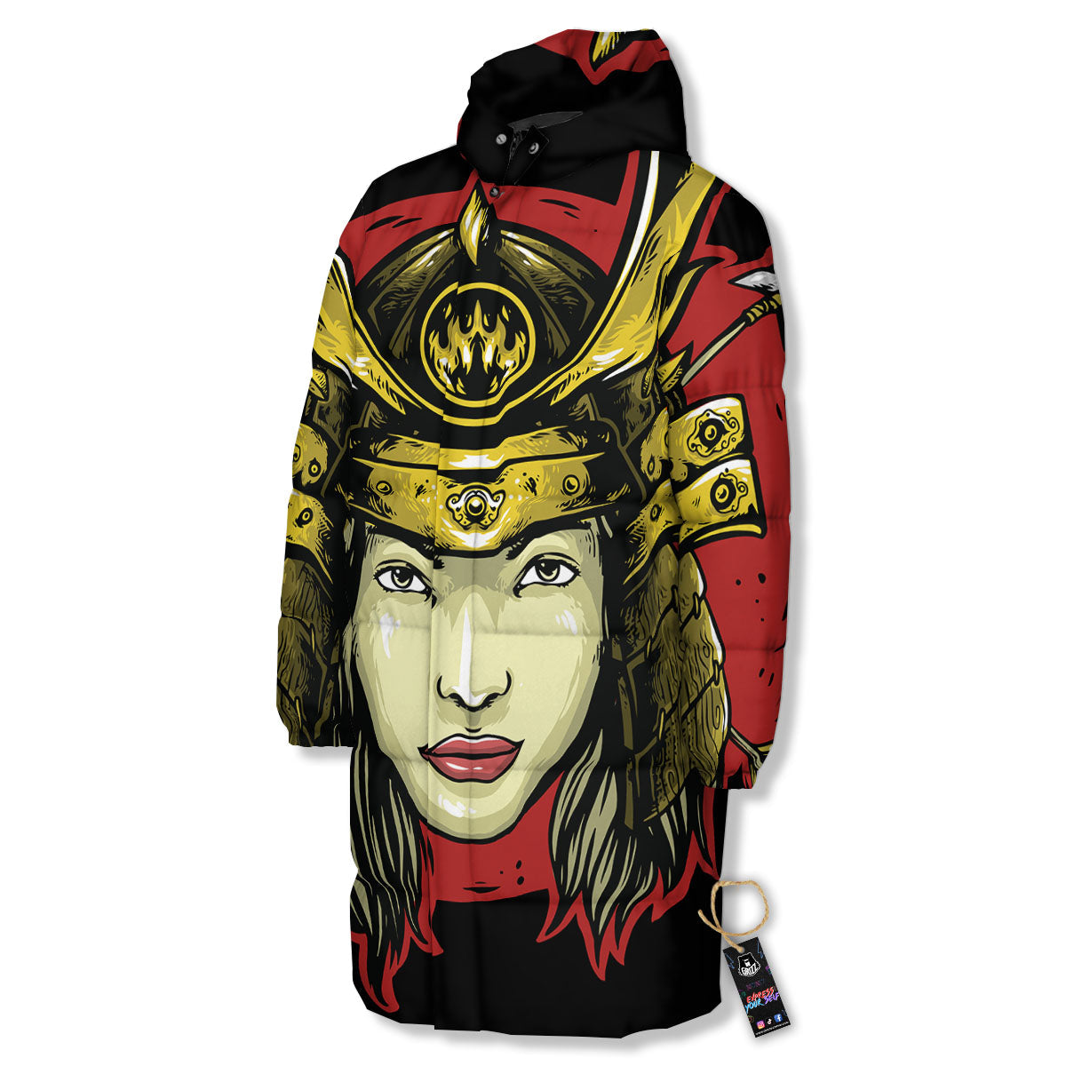 Samurai Woman Japanese Print Long Down Jacket-grizzshop