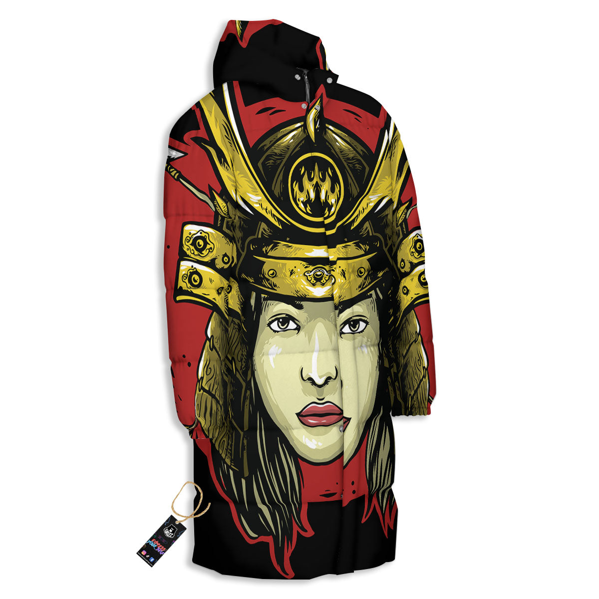Samurai Woman Japanese Print Long Down Jacket-grizzshop