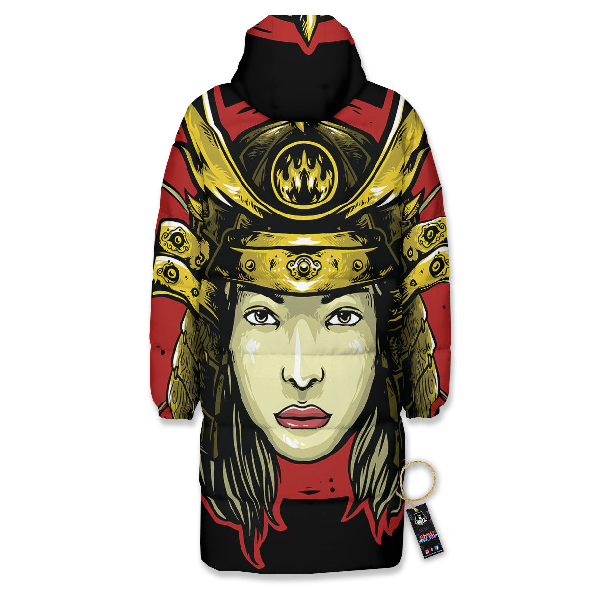 Samurai Woman Japanese Print Long Down Jacket-grizzshop