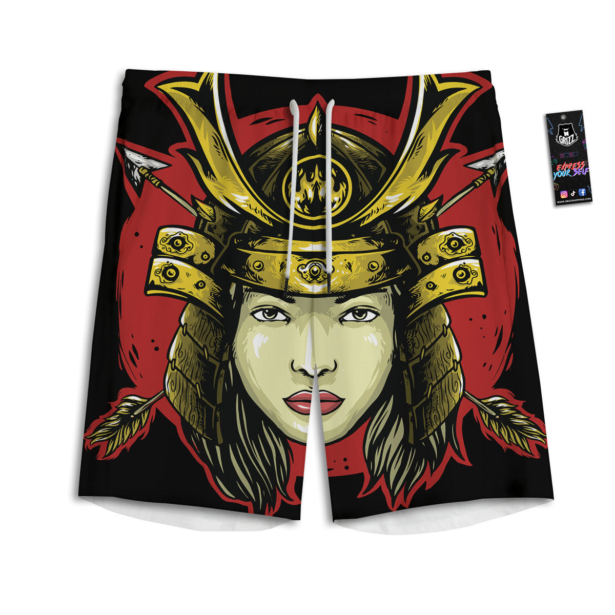 Samurai Woman Japanese Print Men's Athletic Shorts