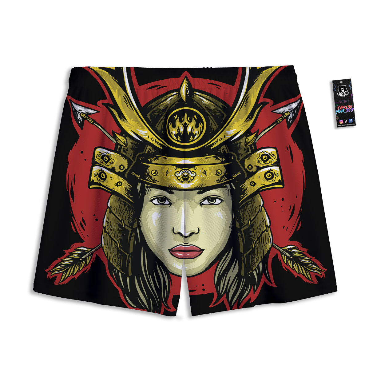 Samurai Woman Japanese Print Mesh Shorts