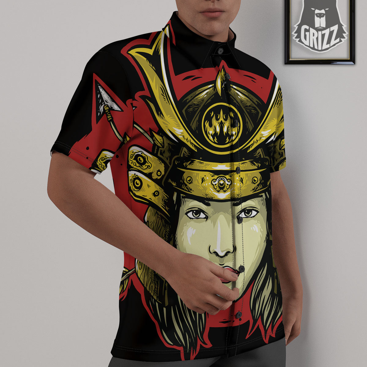 Samurai Woman Japanese Print Untucked Shirts-grizzshop
