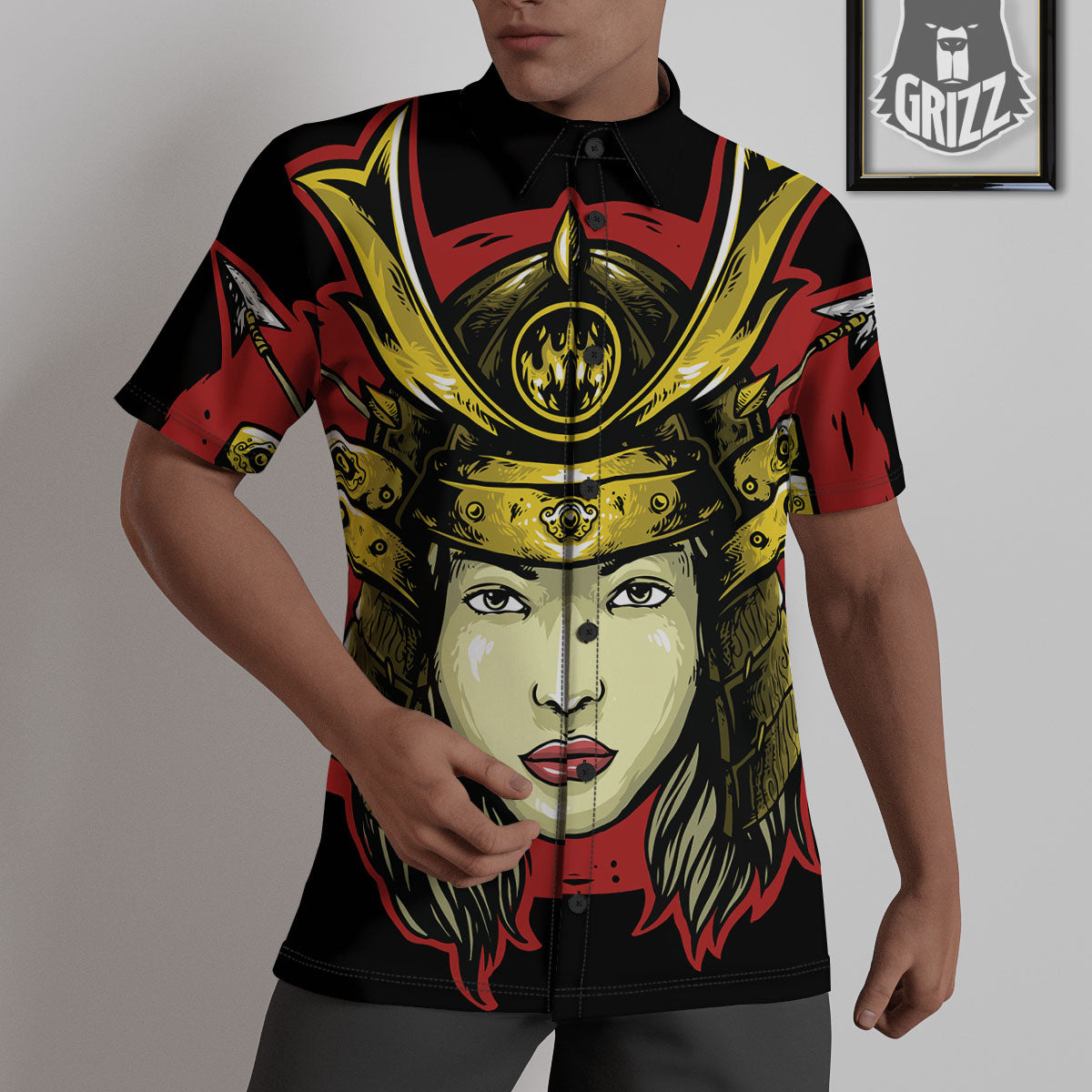 Samurai Woman Japanese Print Untucked Shirts-grizzshop