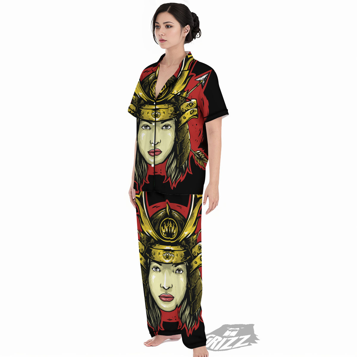 Samurai Woman Japanese Print Women's Pajamas Set-grizzshop