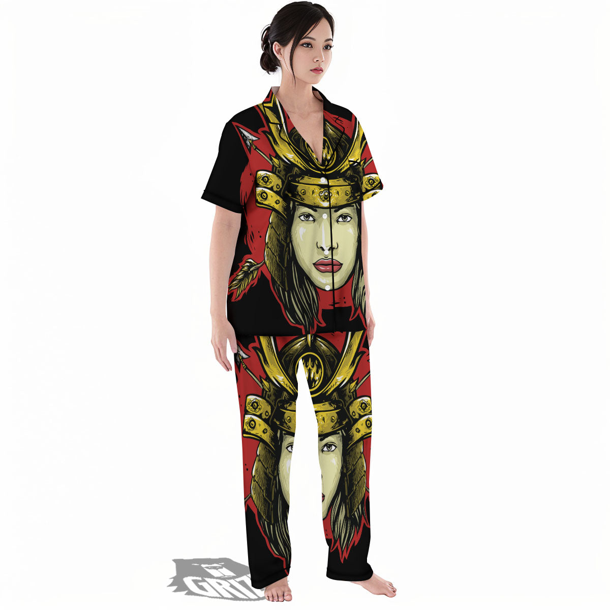 Samurai Woman Japanese Print Women's Pajamas Set-grizzshop