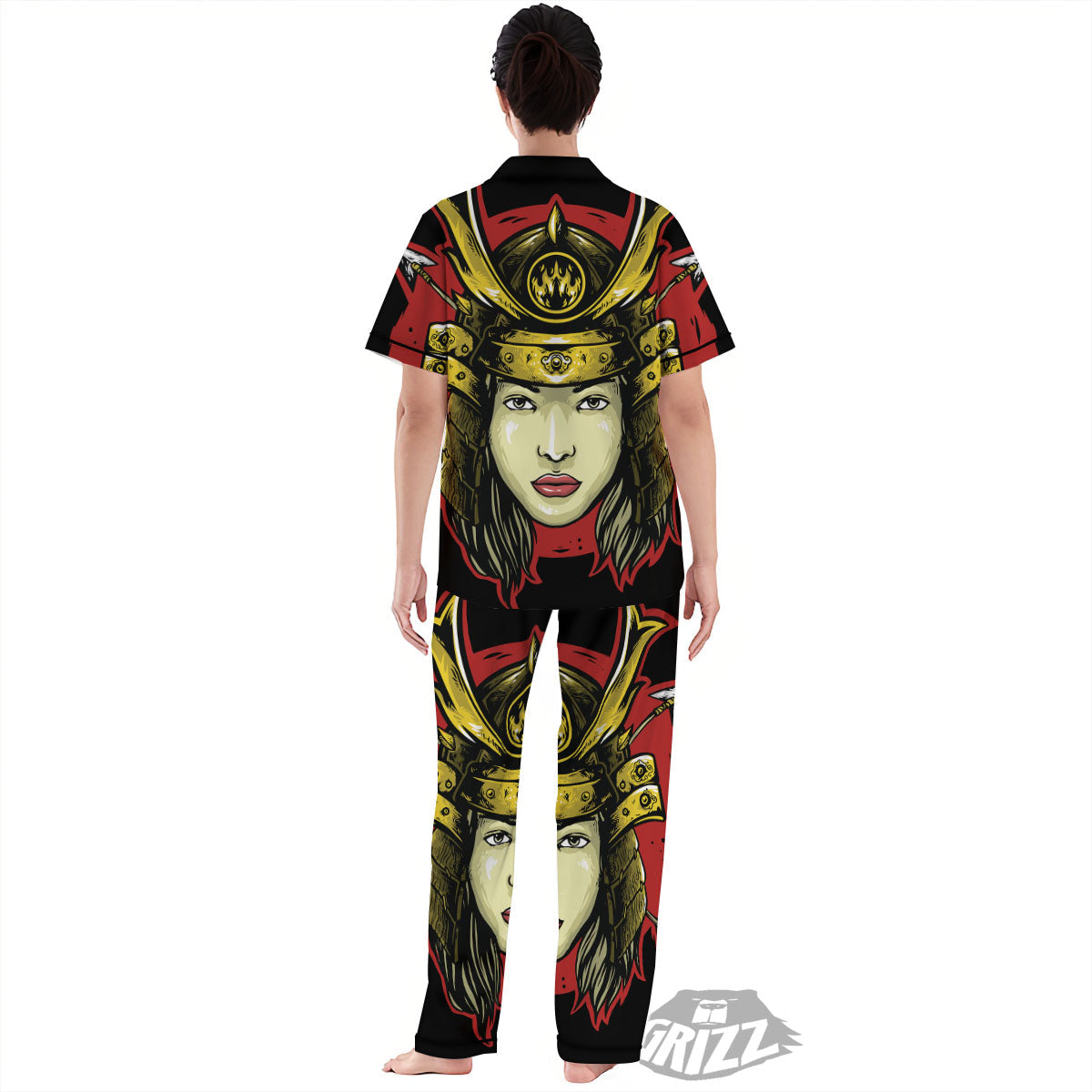 Samurai Woman Japanese Print Women's Pajamas Set-grizzshop