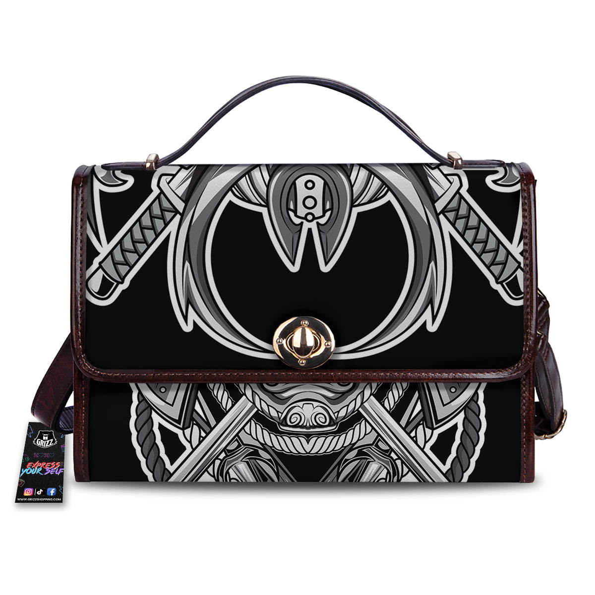 Samurai Mask Silver Print Women's Satchel Bag