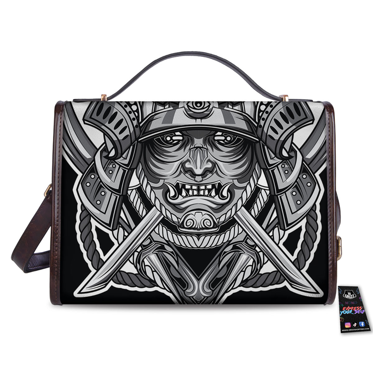 Samurai Mask Silver Print Women's Satchel Bag