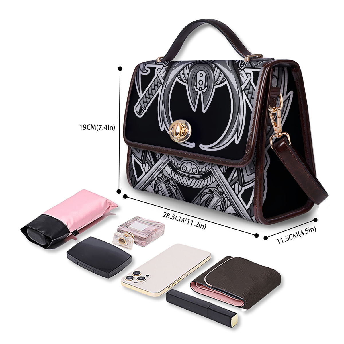 Samurai Mask Silver Print Women's Satchel Bag