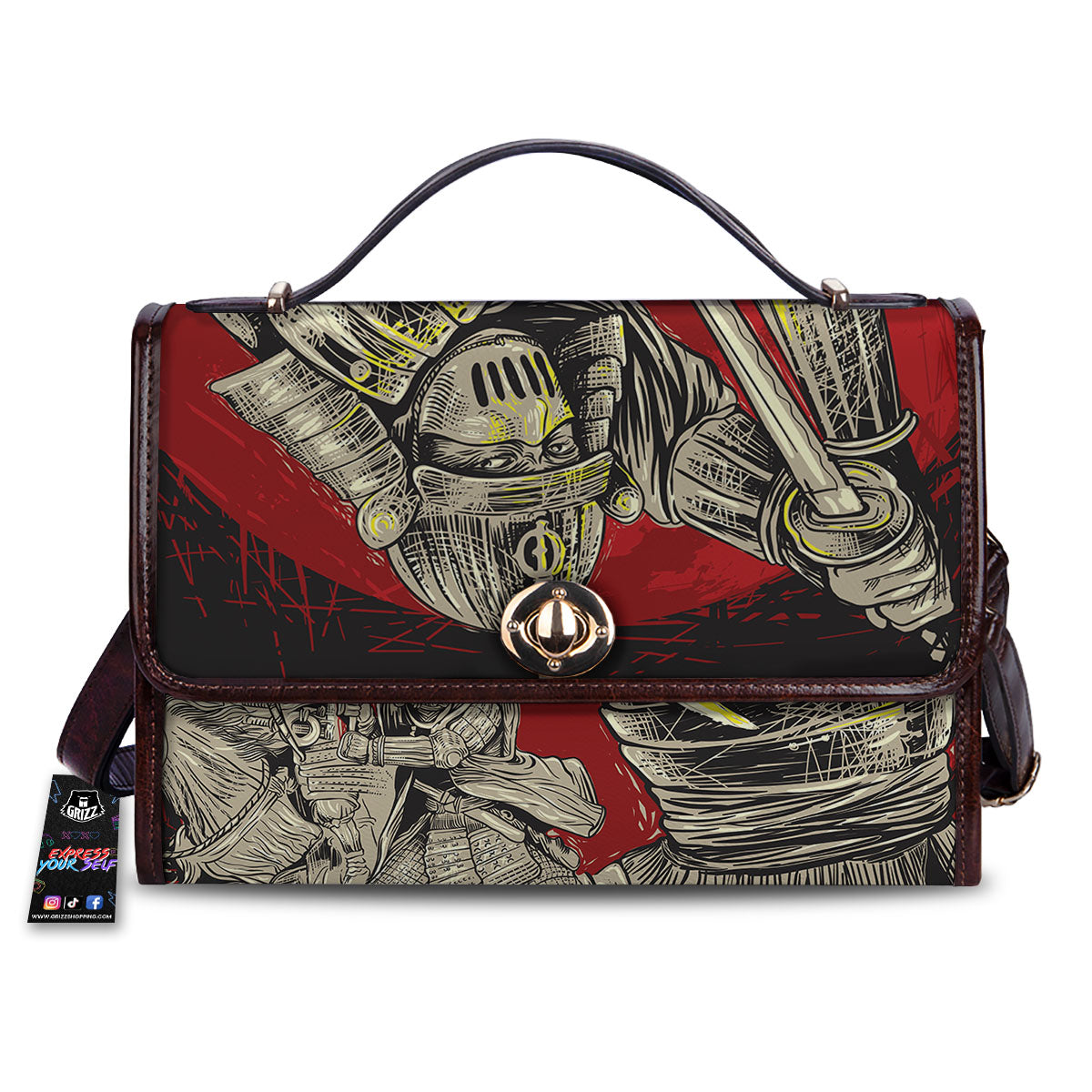 Samurai Red Moon Print Women's Satchel Bag