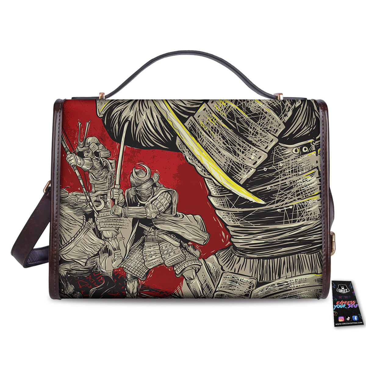 Samurai Red Moon Print Women's Satchel Bag