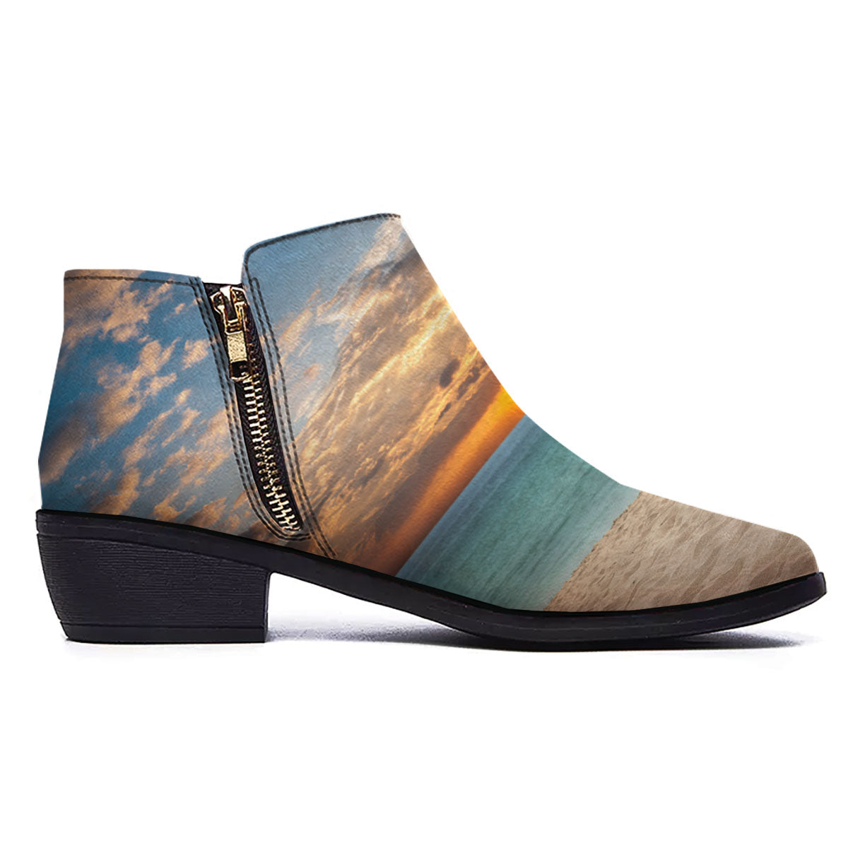 Sand Beach And Sunset Print Ankle Boots-grizzshop