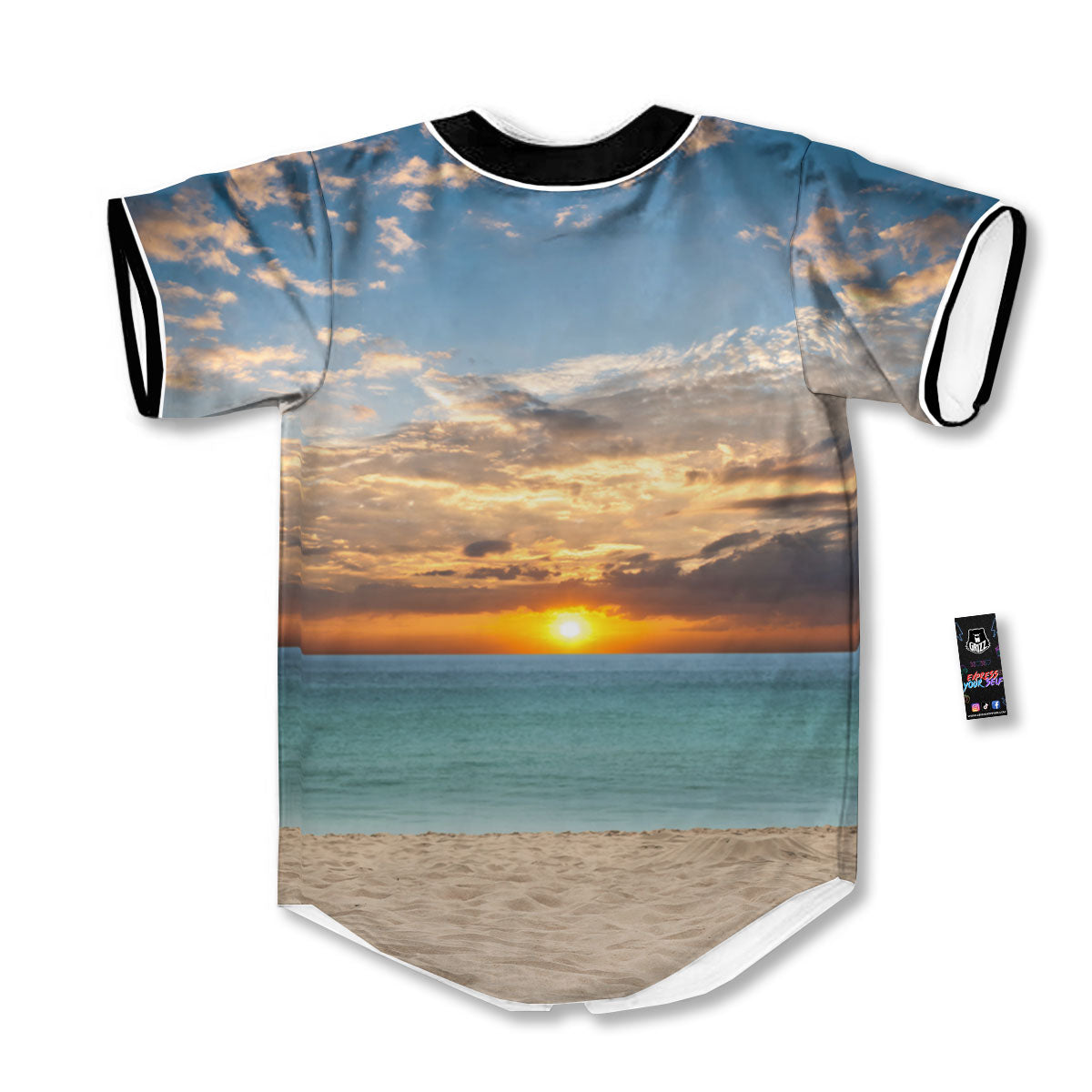 Sand Beach And Sunset Print Baseball Jersey-grizzshop