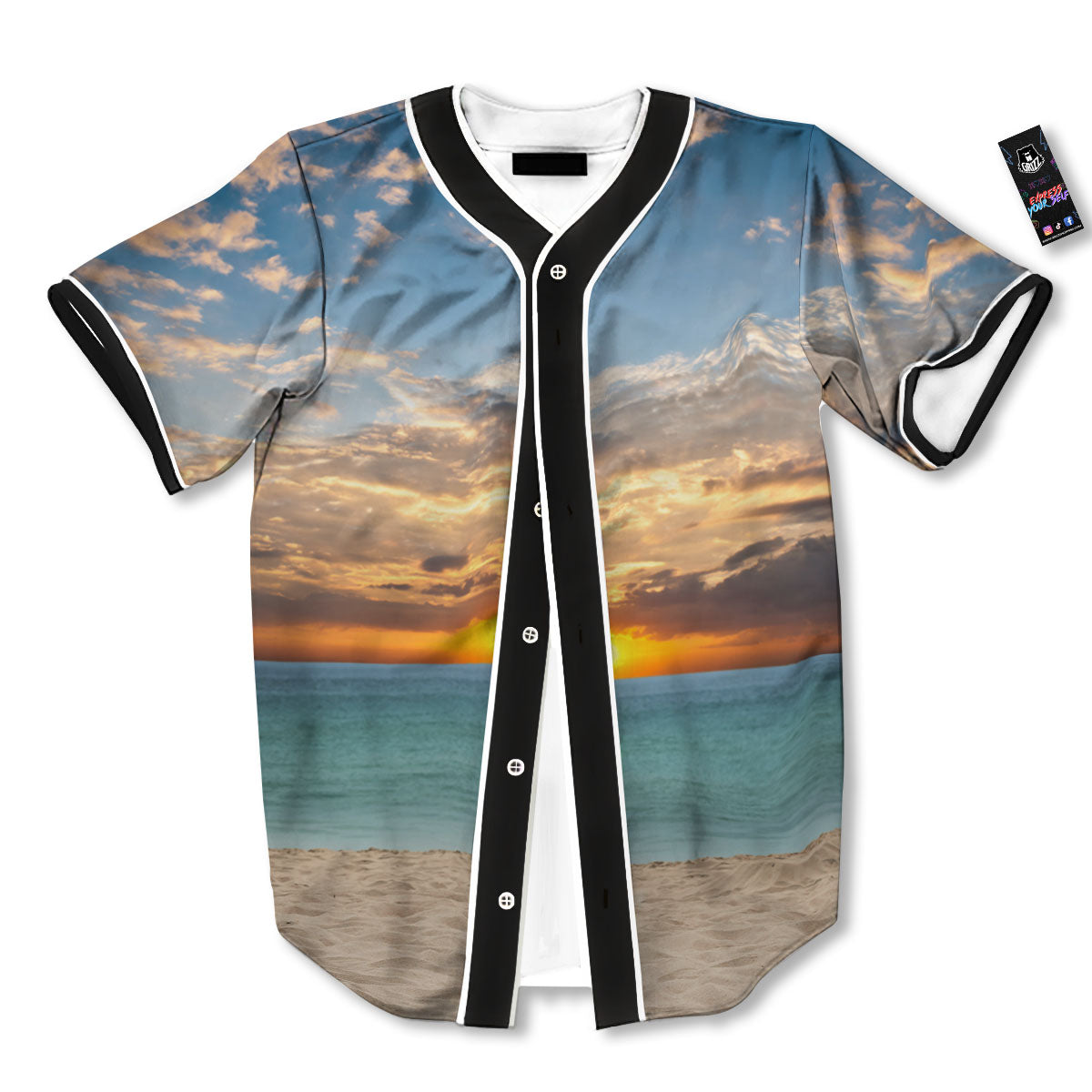 Sand Beach And Sunset Print Baseball Jersey-grizzshop