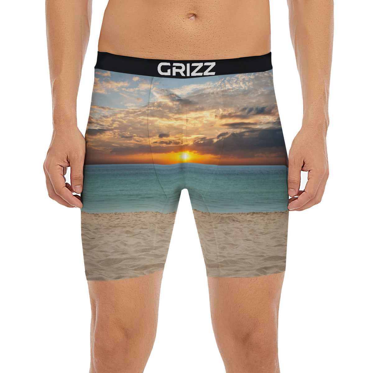Sand Beach And Sunset Print Boxer Briefs-grizzshop