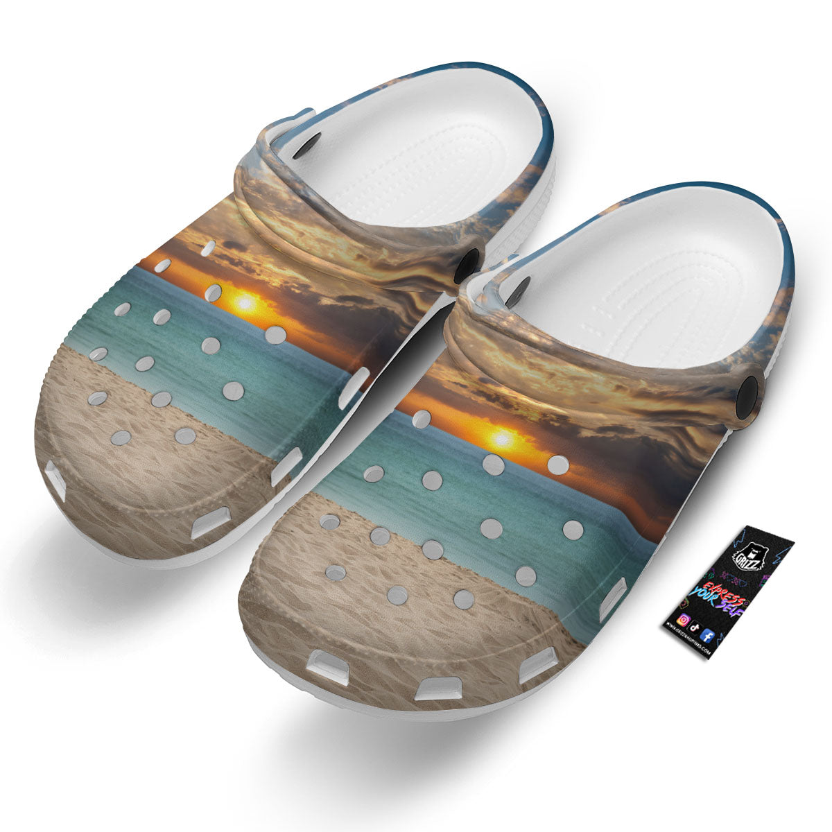 Sand Beach And Sunset Print Clog-grizzshop
