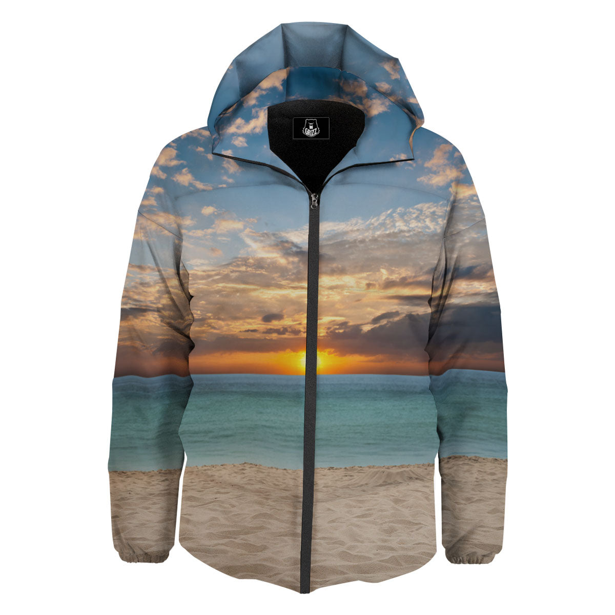 Sand Beach And Sunset Print Down Jacket-grizzshop