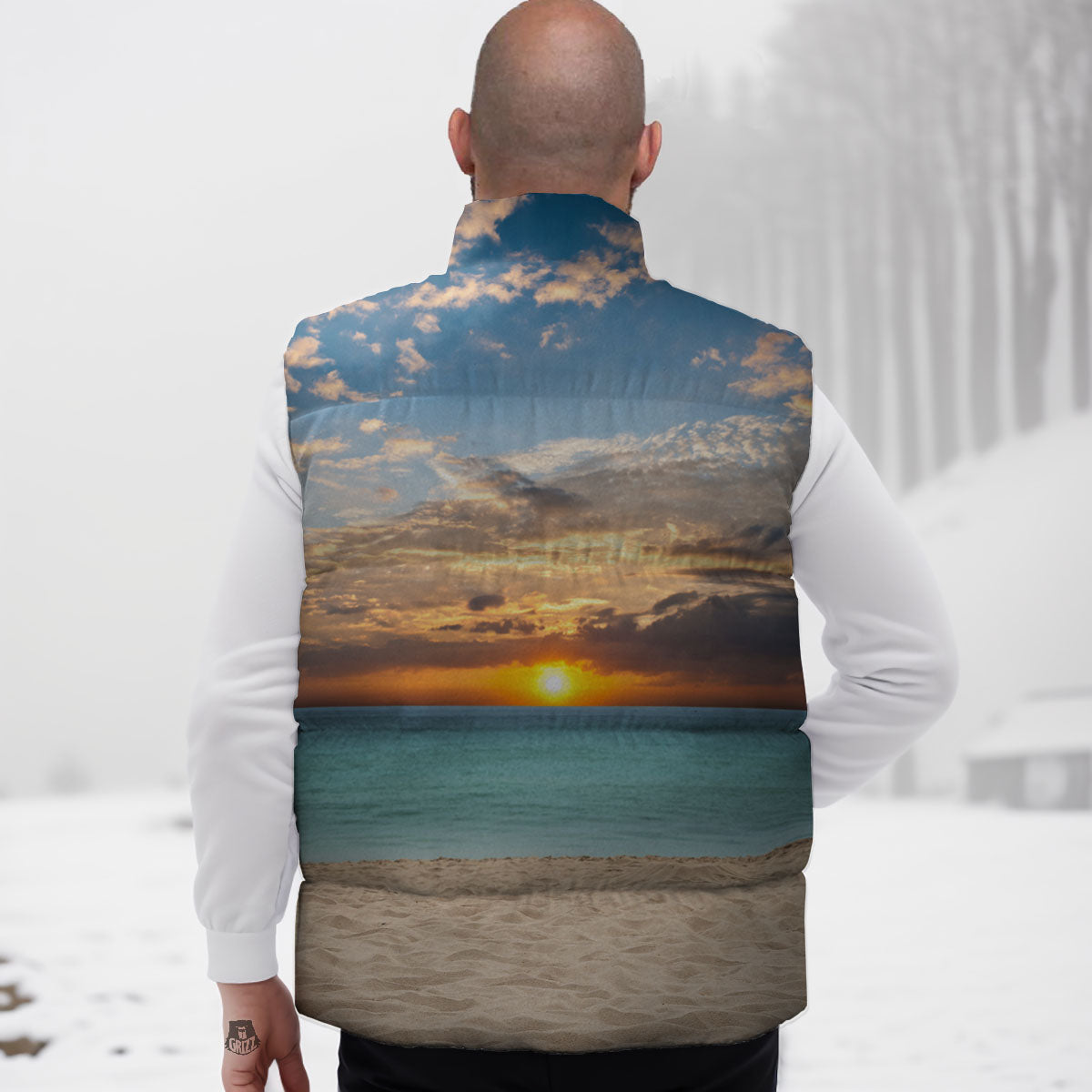 Sand Beach And Sunset Print Down Vest
