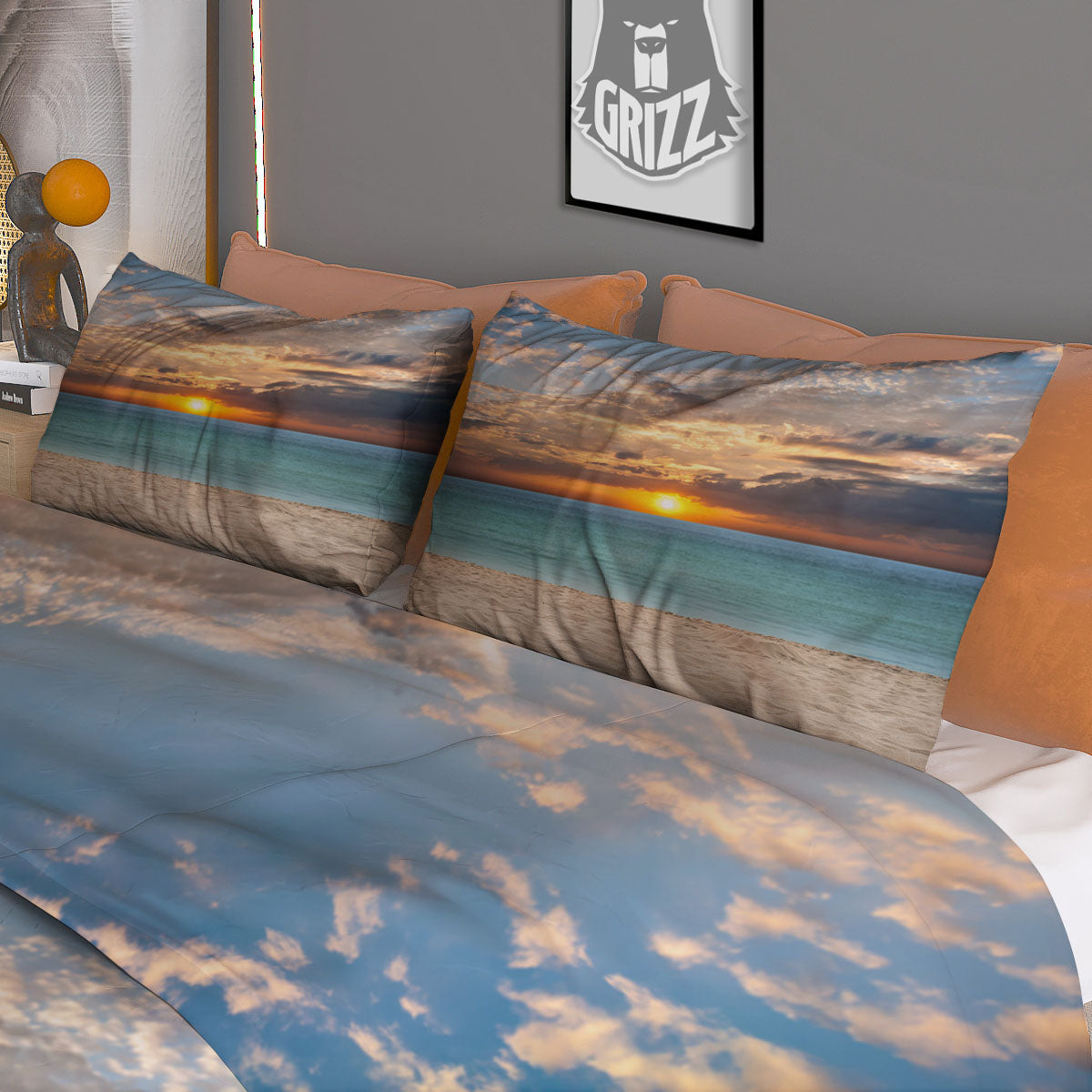 Sand Beach And Sunset Print Duvet Cover Bedding Set