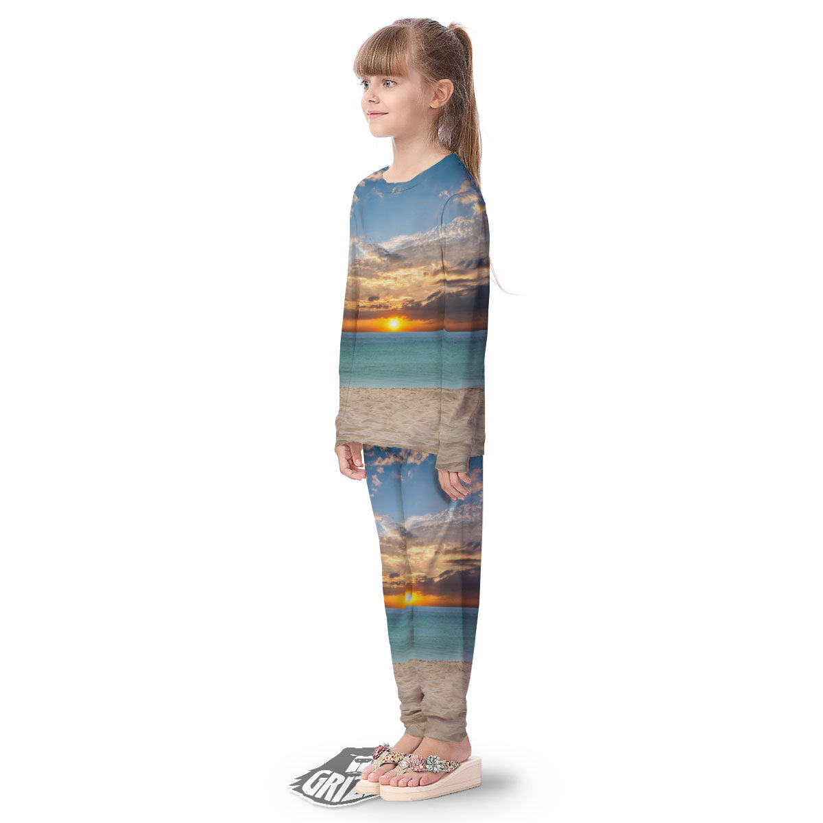 Sand Beach And Sunset Print Kid's Pajamas-grizzshop