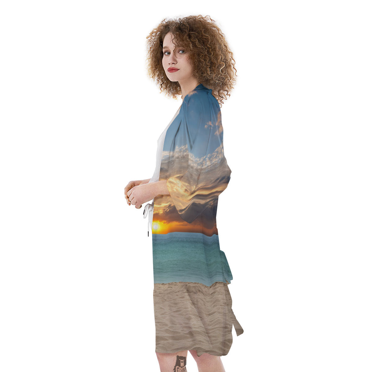 Sand Beach And Sunset Print Kimono-grizzshop