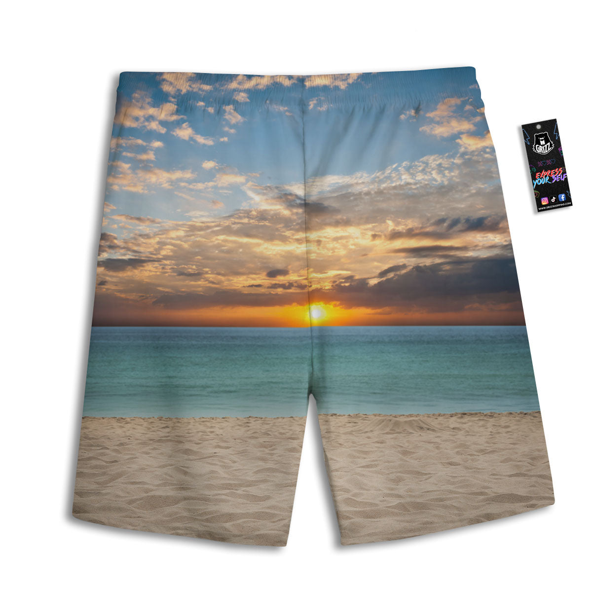 Sand Beach And Sunset Print Men's Athletic Shorts