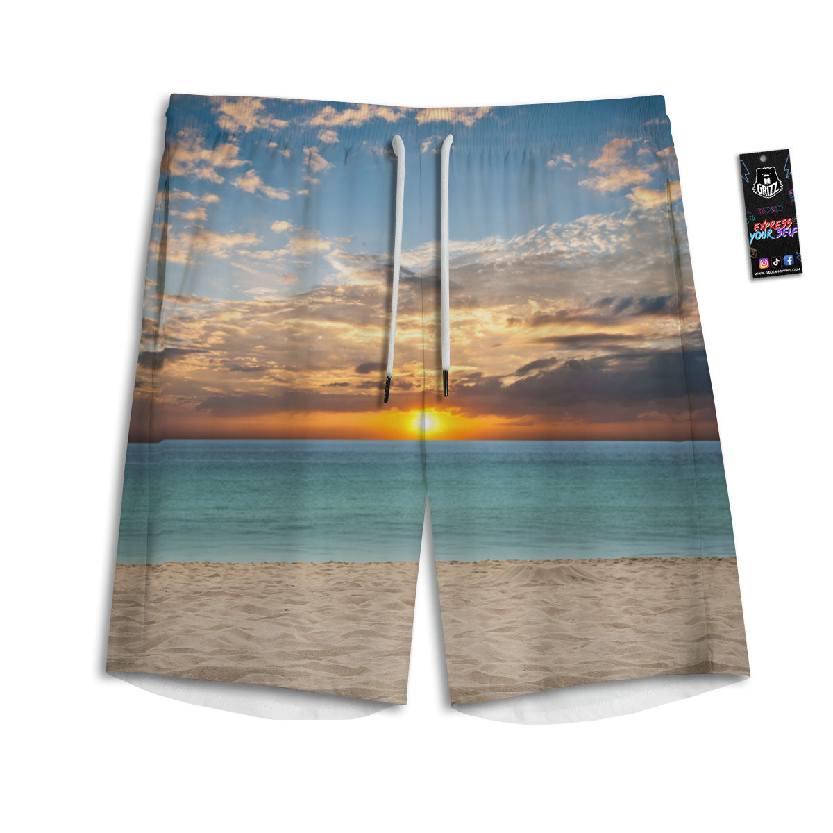 Sand Beach And Sunset Print Men's Athletic Shorts