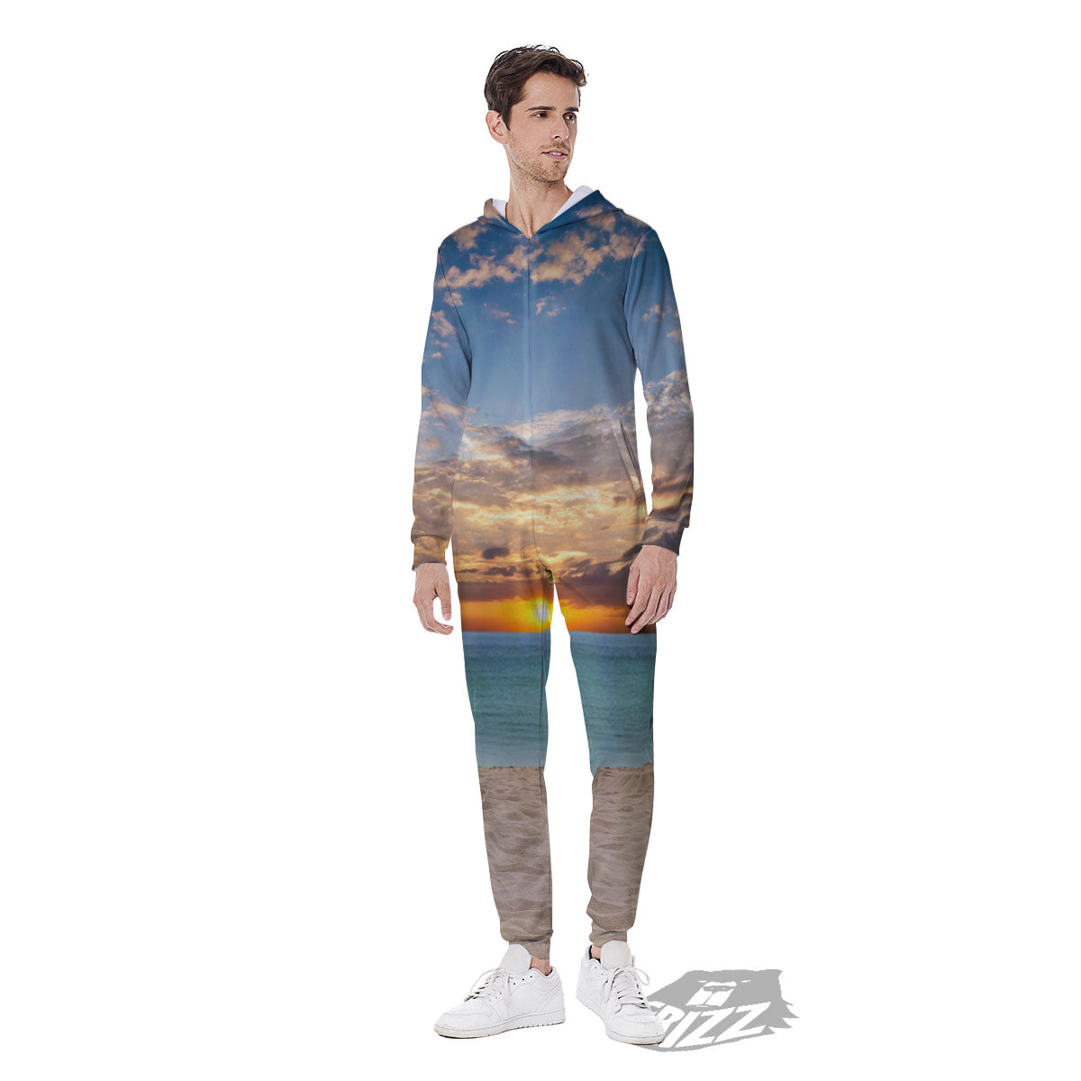 Sand Beach And Sunset Print Men's Jumpsuit-grizzshop