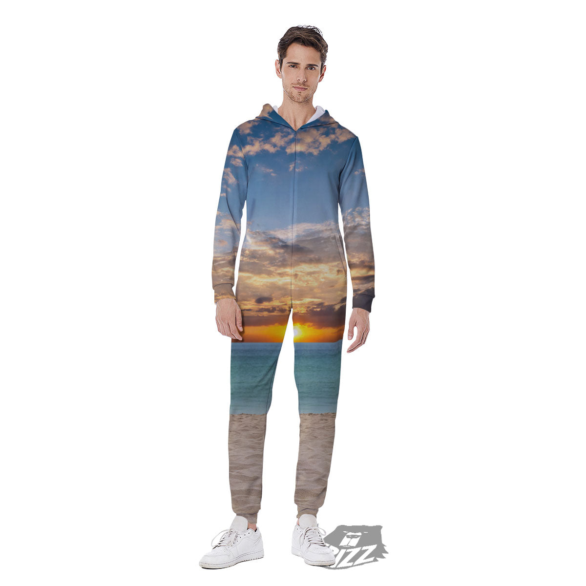Sand Beach And Sunset Print Men's Jumpsuit-grizzshop
