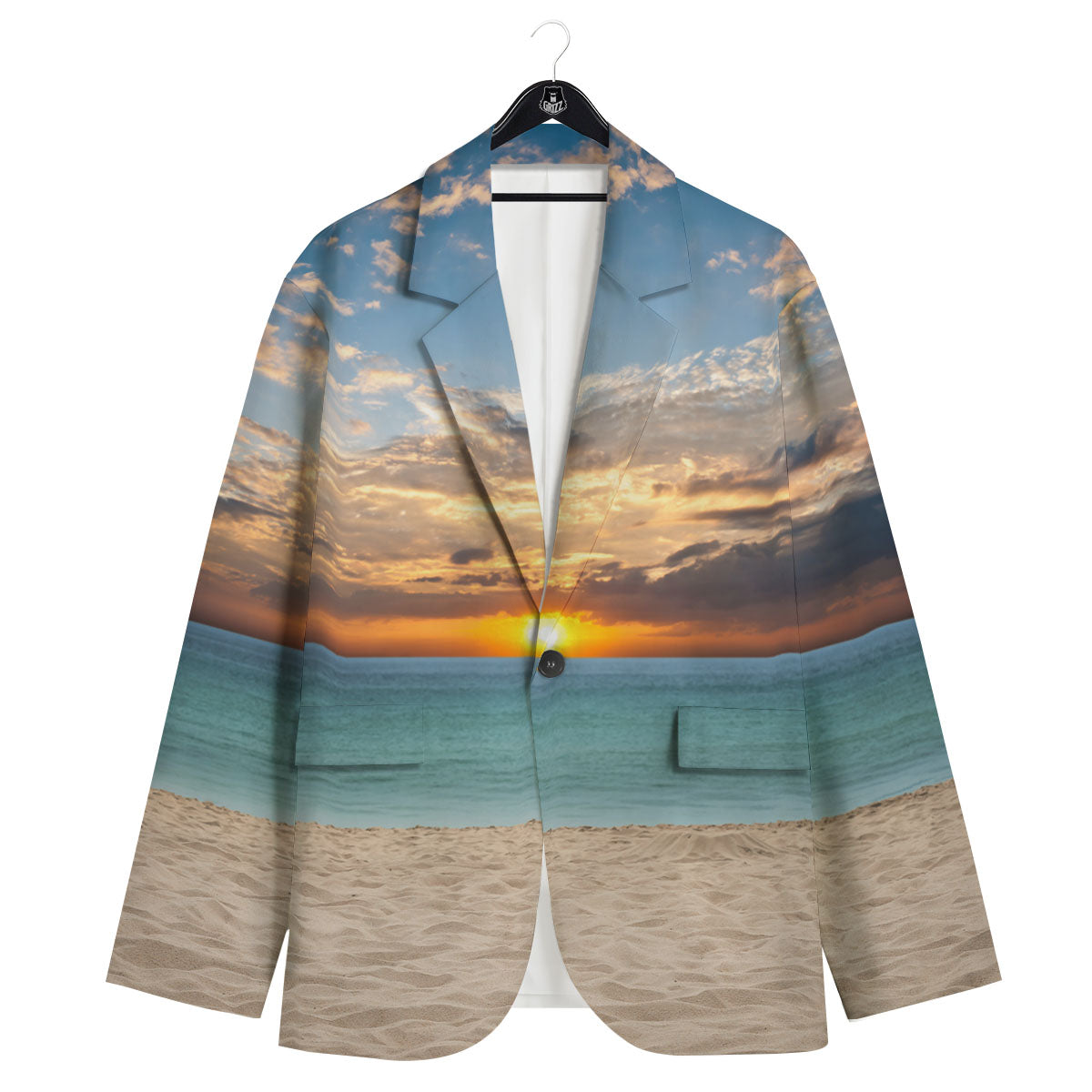 Sand Beach And Sunset Print Men's Sport Coat-grizzshop