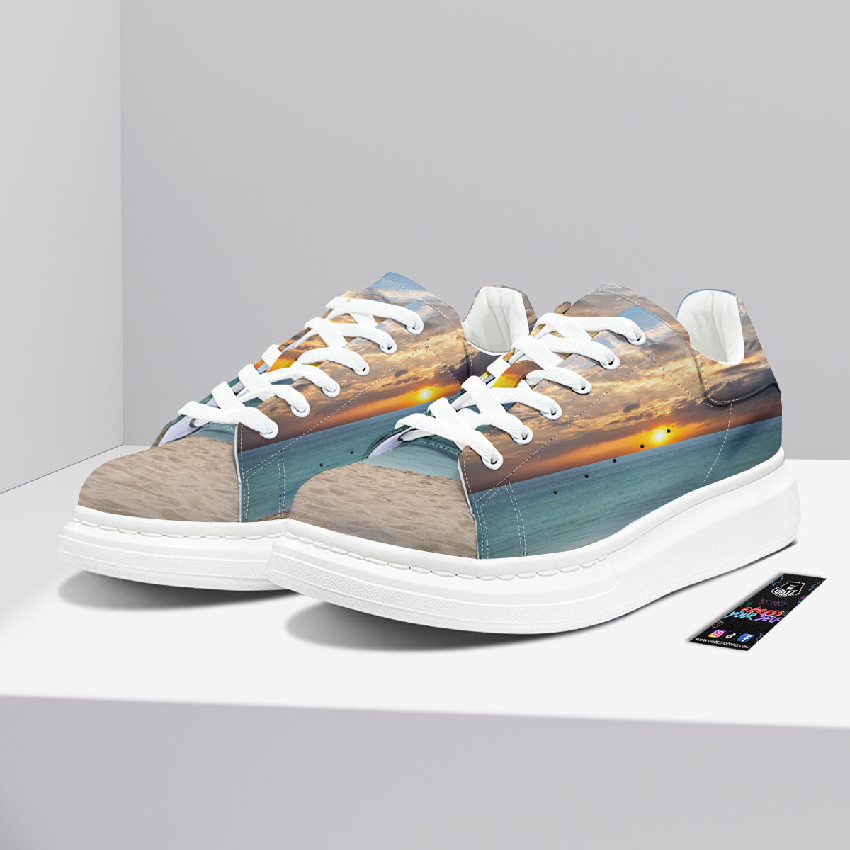 Sand Beach And Sunset Print Platform Shoes-grizzshop