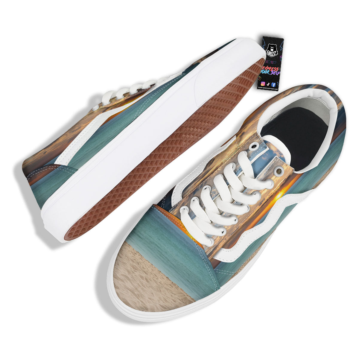 Sand Beach And Sunset Print Skate Shoes-grizzshop