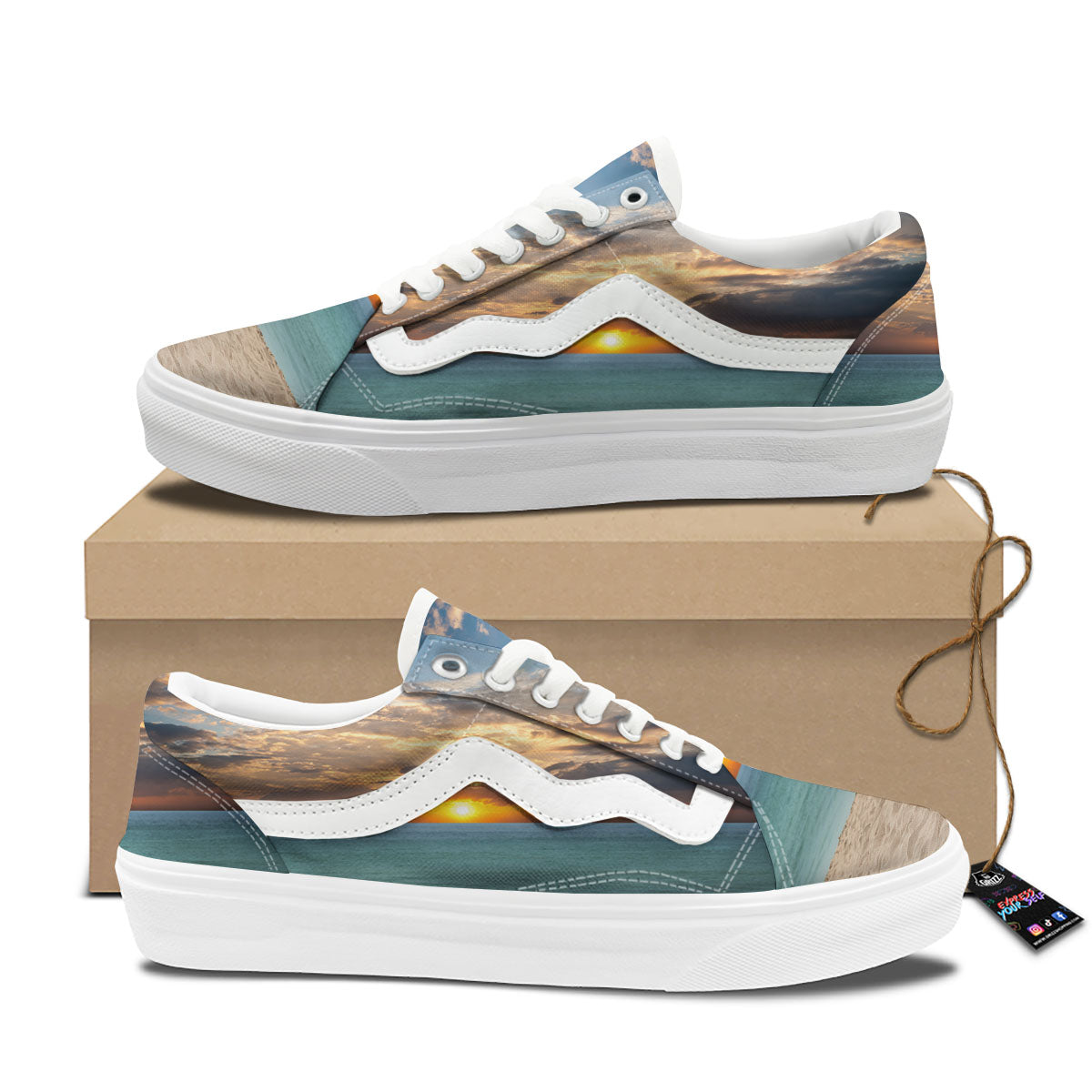 Sand Beach And Sunset Print Skate Shoes-grizzshop