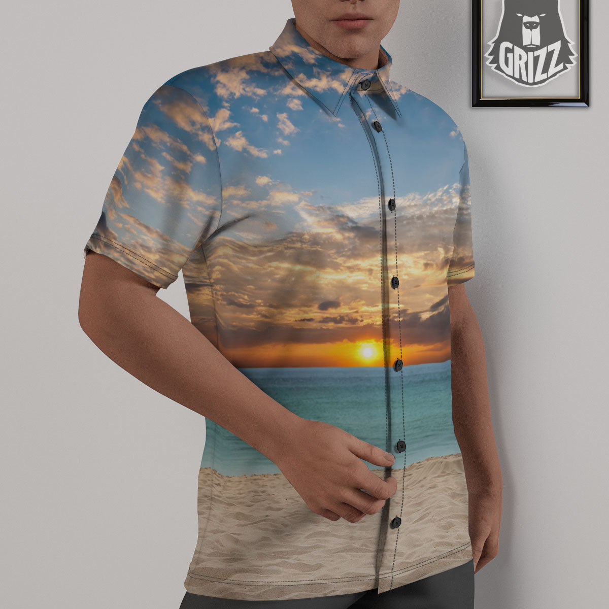 Sand Beach And Sunset Print Untucked Shirts-grizzshop