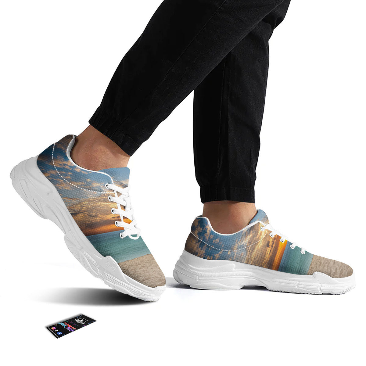 Sand Beach And Sunset Print White Chunky Shoes-grizzshop