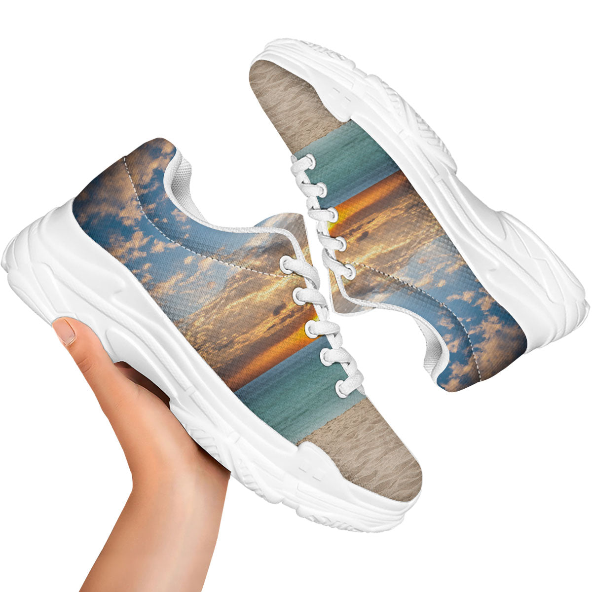 Sand Beach And Sunset Print White Chunky Shoes-grizzshop
