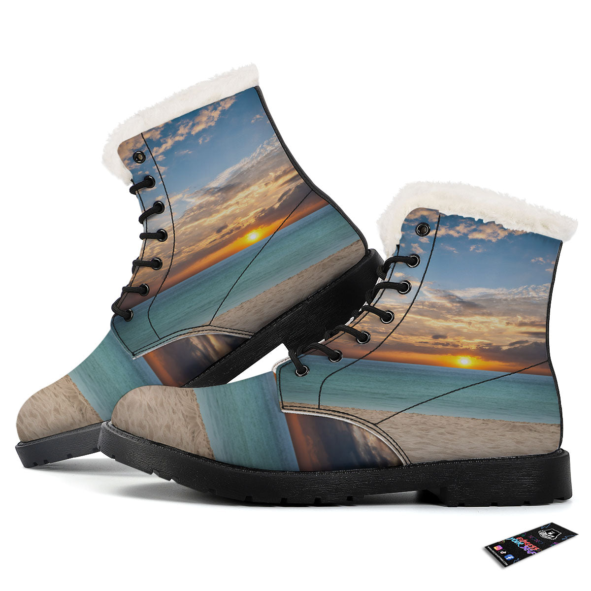Sand Beach And Sunset Print Winter Boots-grizzshop