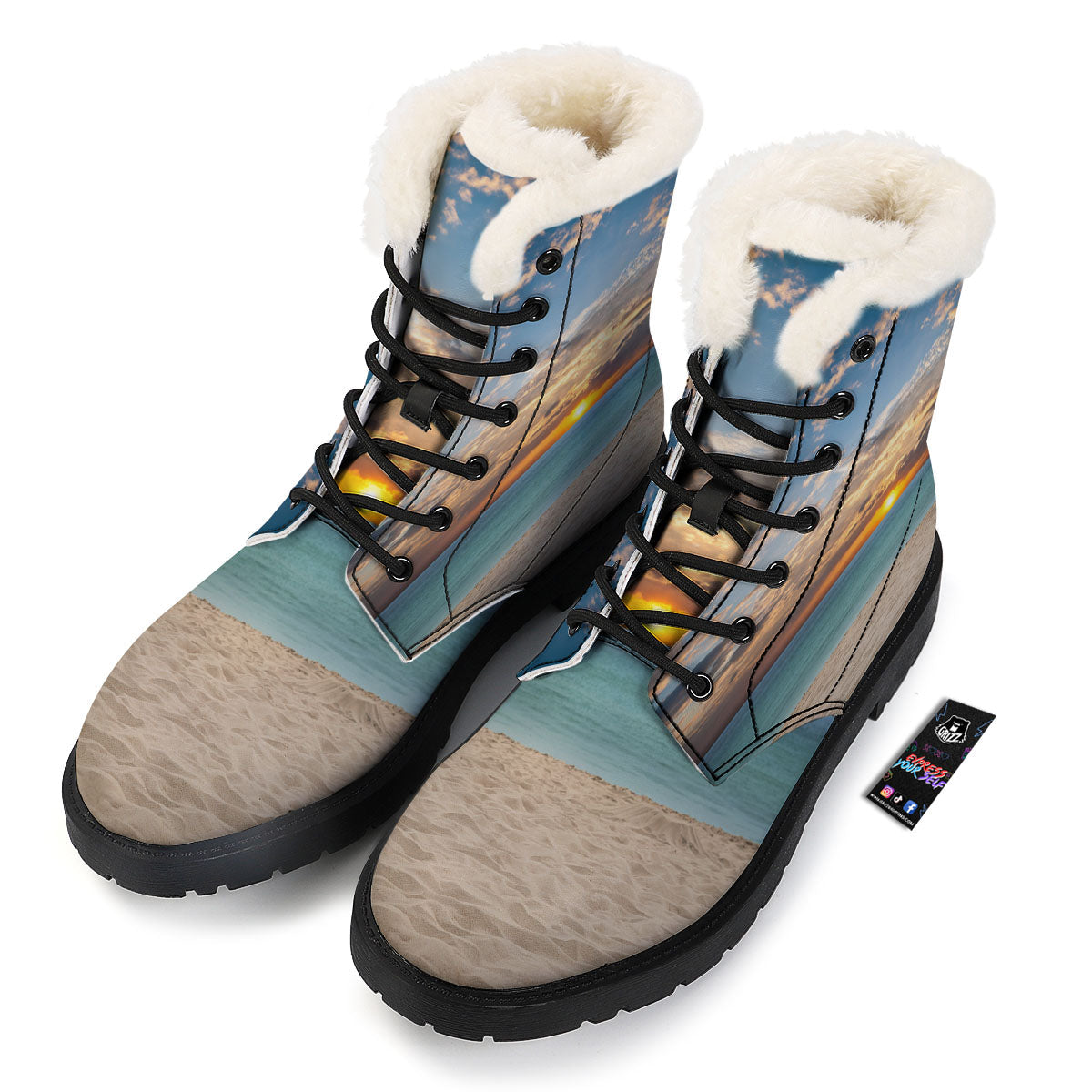 Sand Beach And Sunset Print Winter Boots-grizzshop