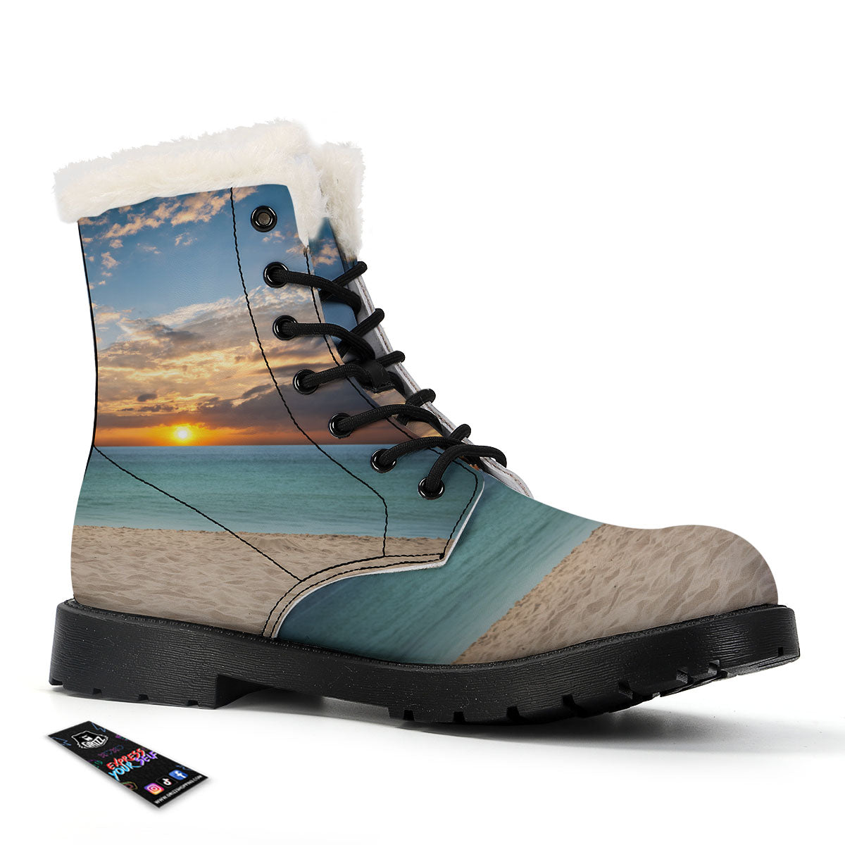 Sand Beach And Sunset Print Winter Boots-grizzshop